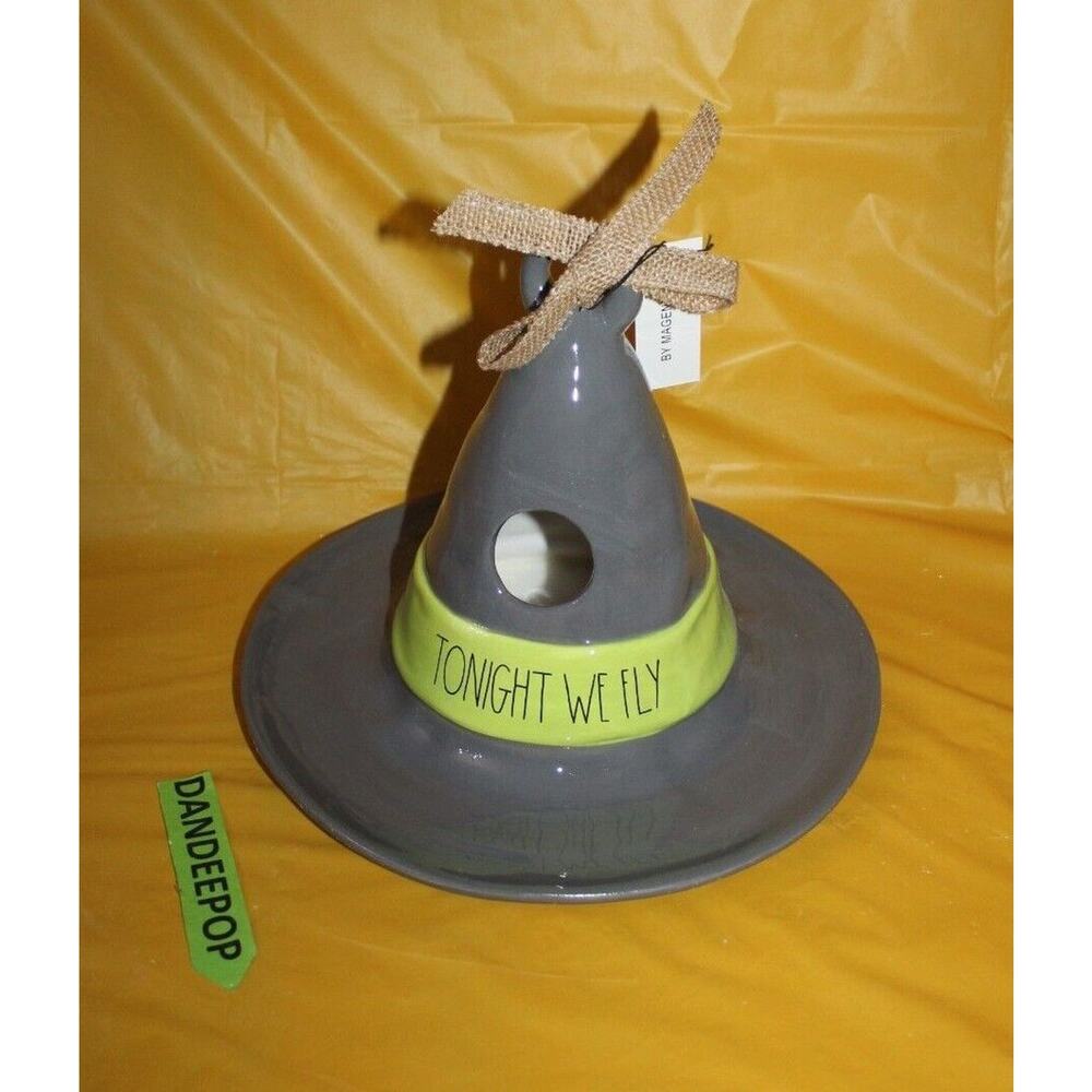 Rae Dunn Tonight We Fly Large Witch Hat Ceramic Birdhouse Feeder Halloween